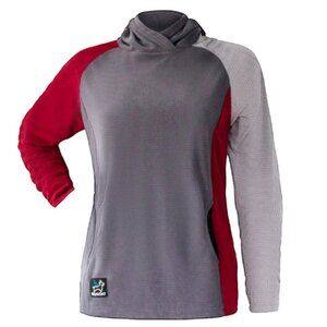 Skygoat Women's Medium CAMP Microgrid Fleece Hoodie Wine Maroon Grey NWT
